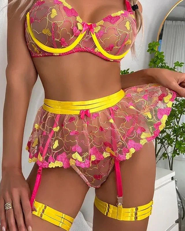 Midnight Allure Mesh & Lace Garter Lingerie Set - Image 4