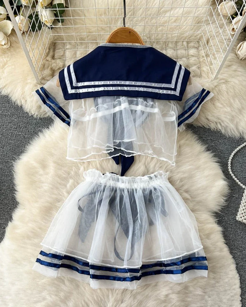 Sailor Tease Mesh Three Piece Lingerie - Image 5
