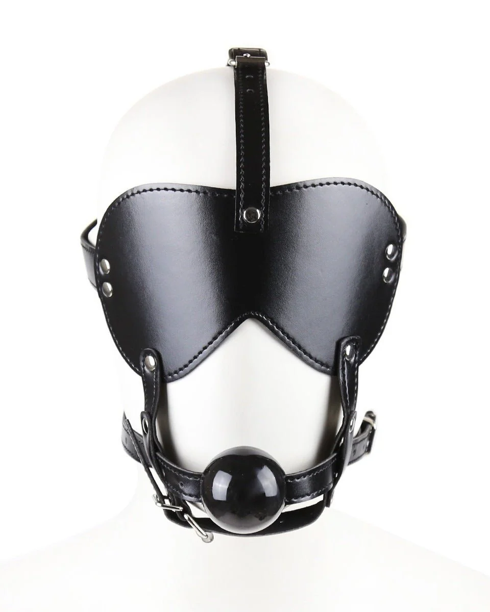 Blind Trust Gag Leather Bondage Mask with Ball Gag & Blindfold - Image 3