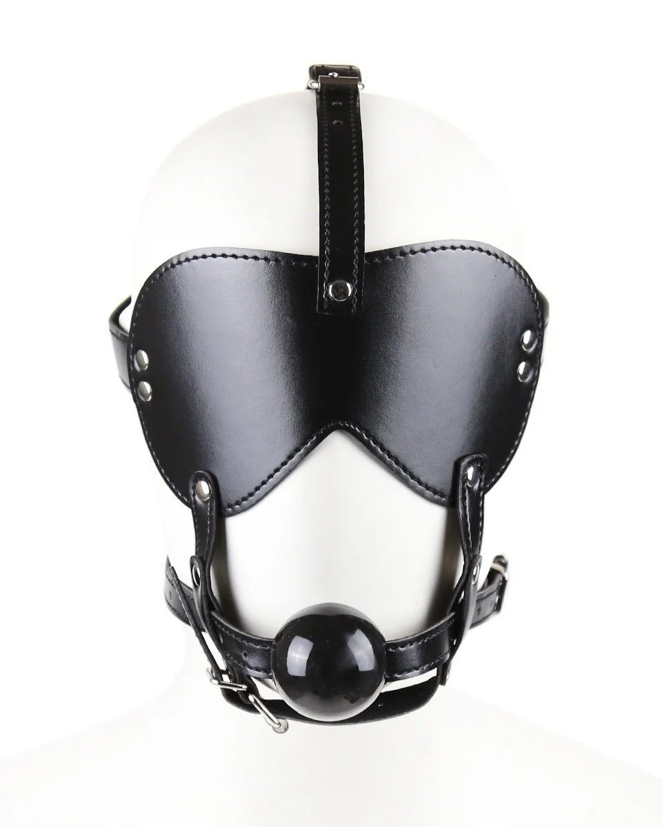 Blind Trust Gag Leather Bondage Mask with Ball Gag & Blindfold - Image 4