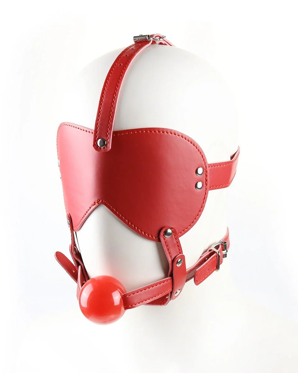 Blind Trust Gag Leather Bondage Mask with Ball Gag & Blindfold - Image 5