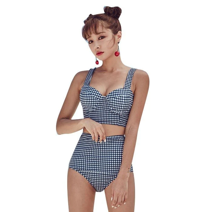 Jrem Two Piece Padded Plaid Piece High Waist Bikini Swim Suit Set - Image 4