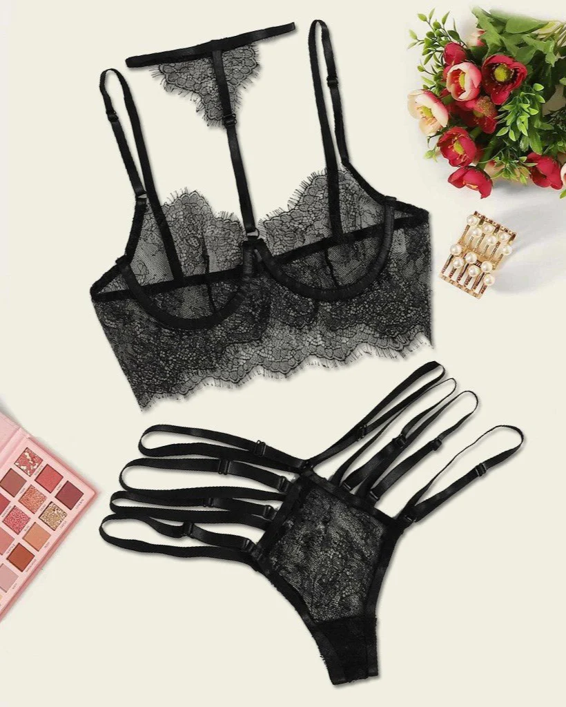 Fleur Noir Strappy Lingerie - Image 7