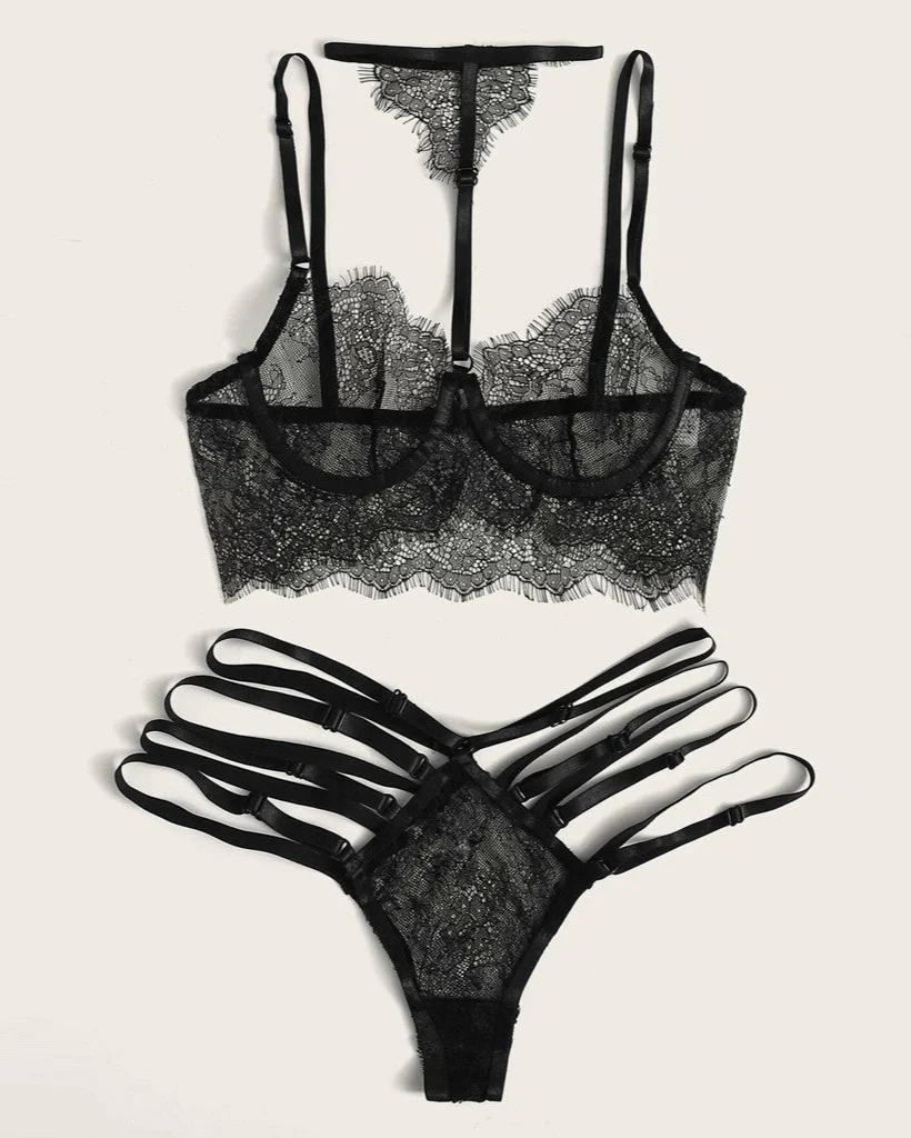 Fleur Noir Strappy Lingerie - Image 8