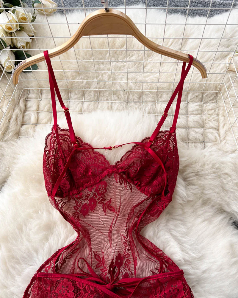 Floral Flame Sheer Lace Chemise Lingerie - Image 11