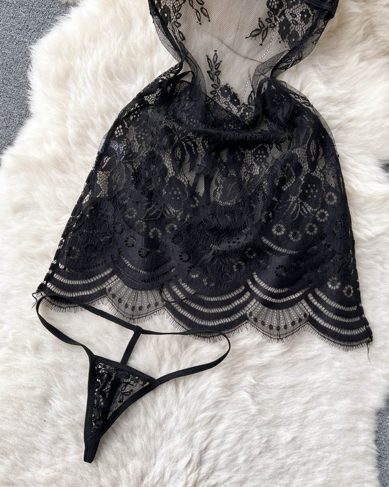 Floral Flame Sheer Lace Chemise Lingerie - Image 12