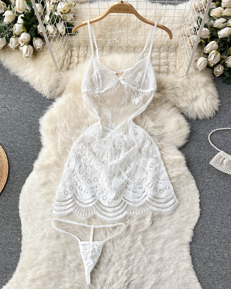 Floral Flame Sheer Lace Chemise Lingerie - Image 8