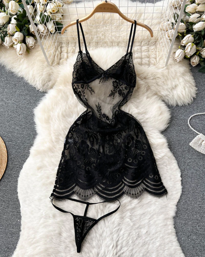 Floral Flame Sheer Lace Chemise Lingerie - Image 9