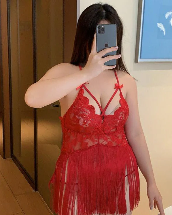 Sensual in Fringe Plus-Size Lace Backless Babydoll Lingerie - Image 4