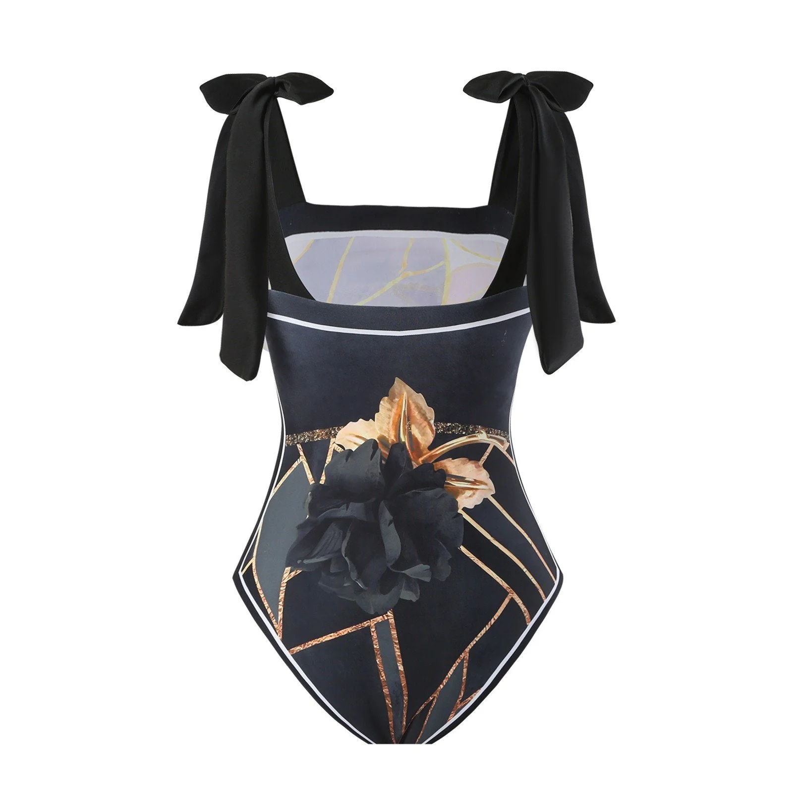 Reversible One Piece Black Tie Up Swimsuit With Wrap Around Tie Up Sarong Skirt By Sinderella - Image 8