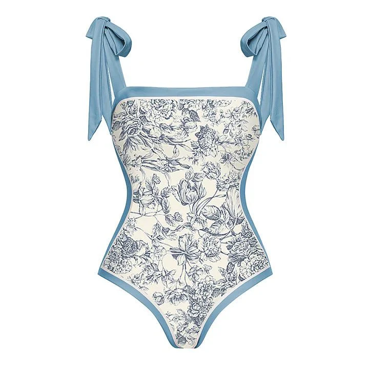 Reversible One Piece Blue Tie Up Swimsuit With Wrap Around Tie Up Short Sarong Skirt By Sinderella - Image 3