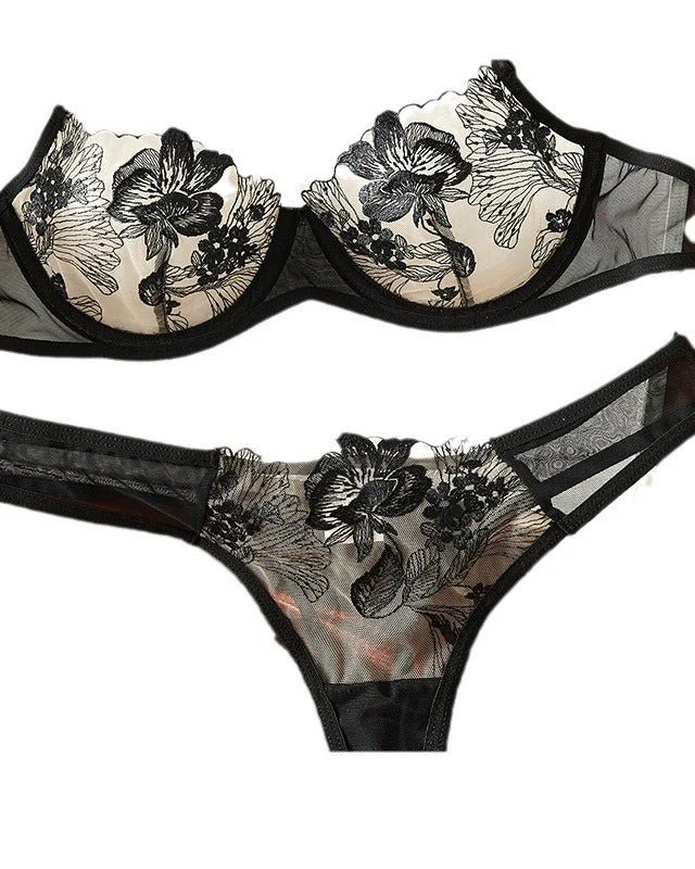 Twilight Tease Sheer Embroidered Bra & Thong Lingerie - Image 9